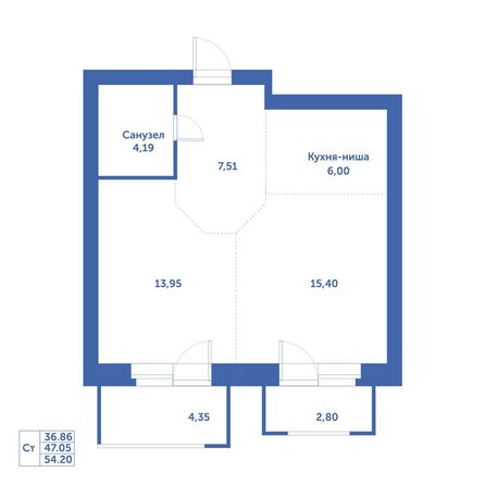 Планировка Студия 54,2 м²