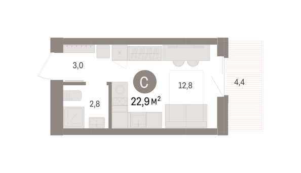 Планировка Студия 22,93 м²