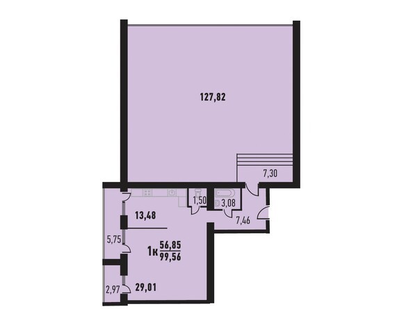 Планировка однокомнатной квартиры 99,56 кв.м