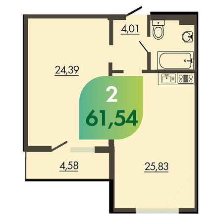 Планировка 2-комн 61,54 м²