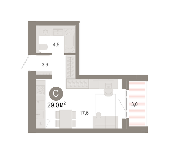 Планировка Студия 28,99 - 29,17 м²