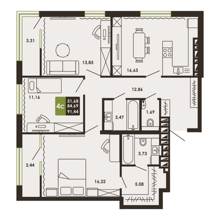 Планировка  91,44 м²