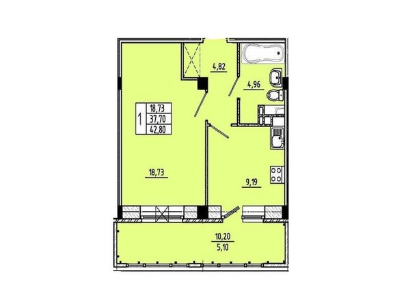 Планировка 1-комнатной квартиры 42,8 кв.м