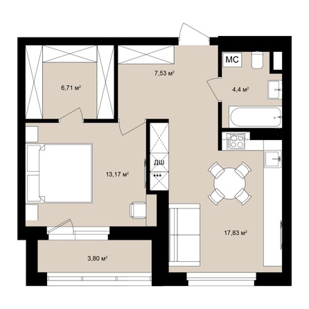 Планировка Студия 50,04, 50,11 м²