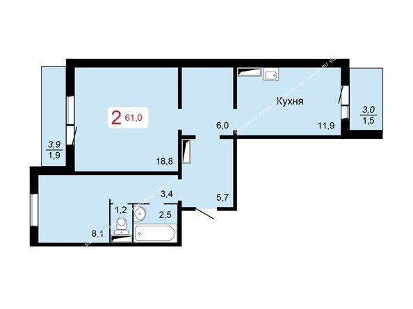 Планировка двухкомнатной квартиры 61 кв.м