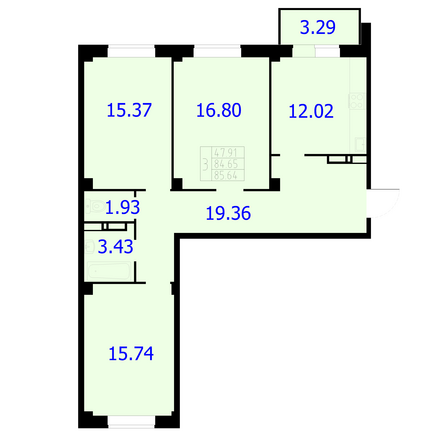 Планировка 3-комн 85,64 м²