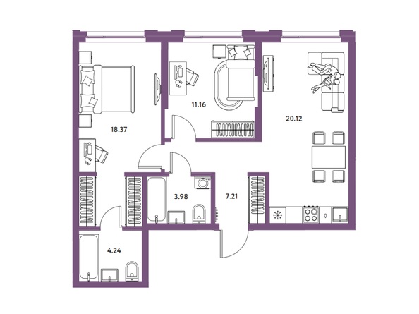 Планировка 3-комн 86,85 м²