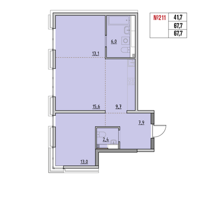 Планировка 3-комн 66,6 - 67,7 м²