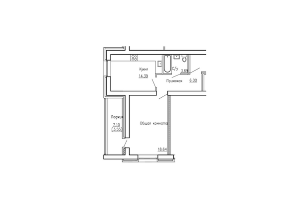 Планировка однокомнатной квартиры 42,72 кв.м