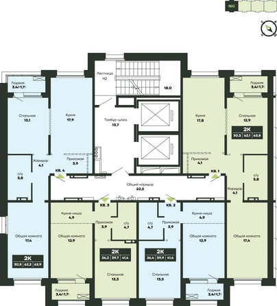 Планировка 2-комн 63,9 м²