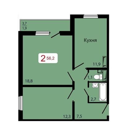 Планировка 2-комн 56,2 м²