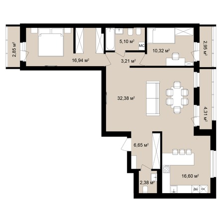 Планировка 3-комн 98,67, 98,81 м²