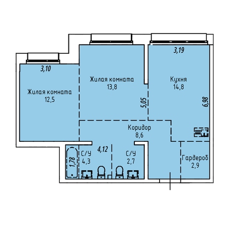 Планировка 2-комн 59,5, 59,6 м²