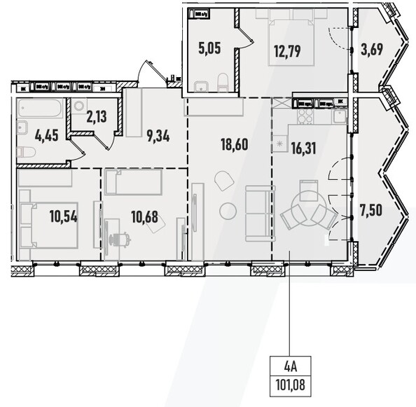 Планировка 4-комн 101,08 м²