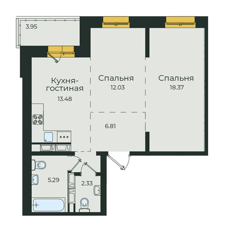 Планировка 2-комн 62,26, 62,62 м²