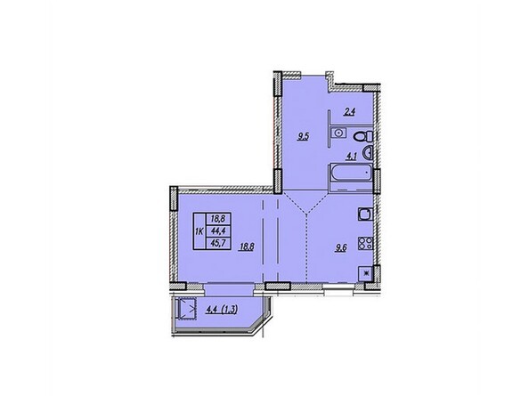 Планировка однокомнатной квартиры 45,7 кв.м