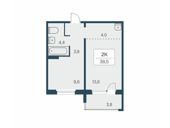 Планировка 1-комн 38,4, 38,5 м²