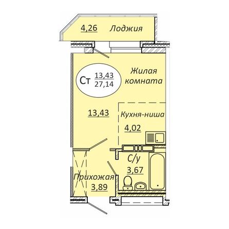 Планировка Студия 27,07 - 27,16 м²