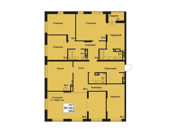 Планировка пятикомнатной квартиры 186,8 кв.м