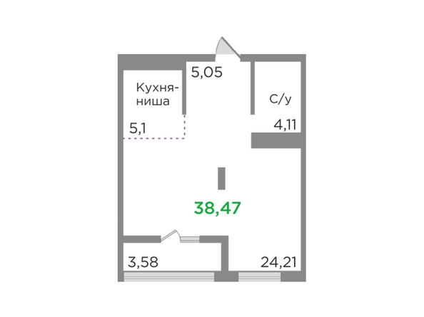 Планировка однокомнатной квартиры 38,47 кв.м