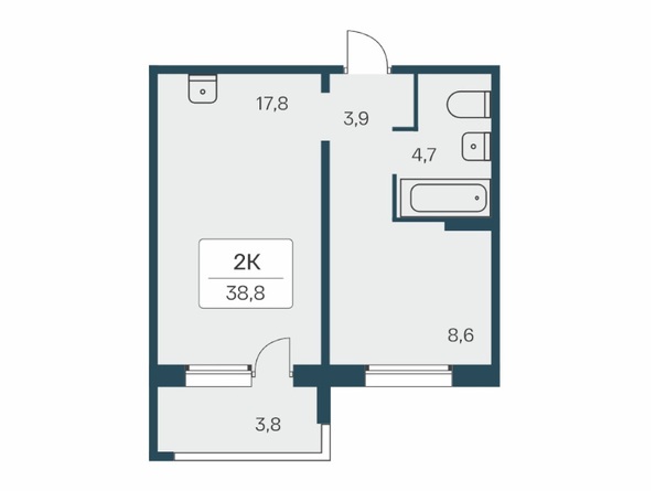 Планировка 2-комн 38,8 м²