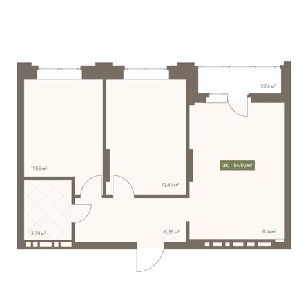 Планировка 2-комн 54,5 м²