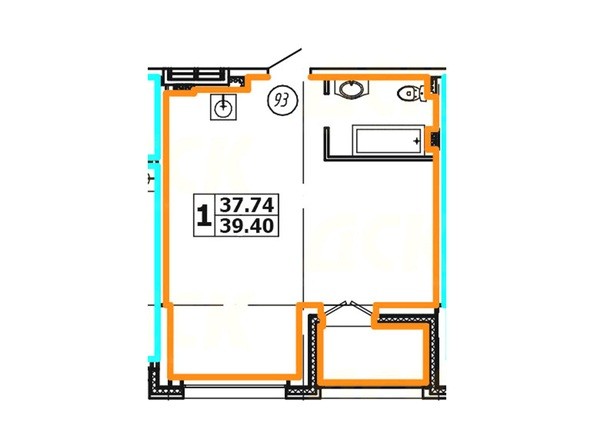 Планировка 1-комнатной квартиры 39,40 кв. м
