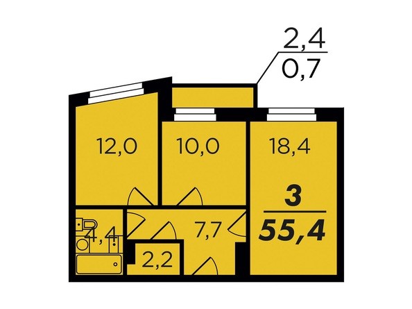 Планировка трехкомнатной квартиры 55,4 кв.м