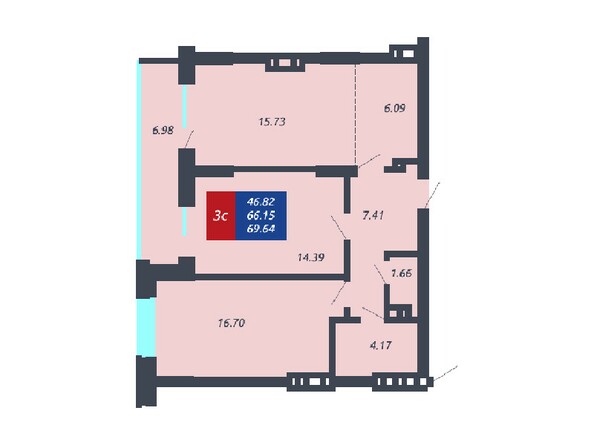 Планировка 2-комнатной квартиры 66,15, 65,54 и 62,5 кв.м