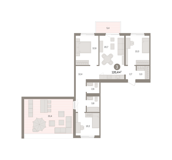 Планировка 3-комн 120,41 м²
