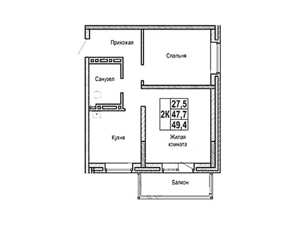Планировка двухкомнатной квартиры 49,4 кв.м