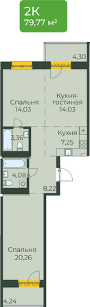 Планировка 1-комн 79,77 м²