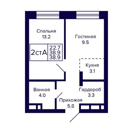 Планировка 2-комн 38,9 м²