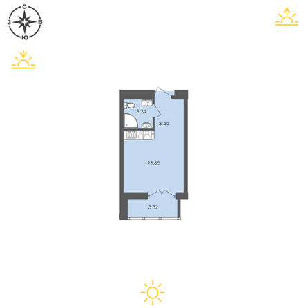 Планировка 1-комн 23,85 м²