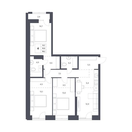 Планировка 4-комн 95,8, 96,2 м²