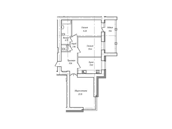 Планировка трёхкомнатной квартиры 86,74 кв.м