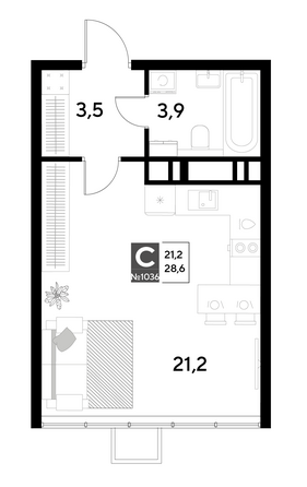 Планировка Студия 28,6 м²