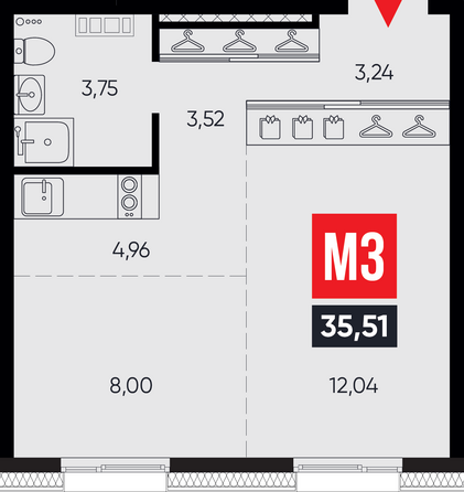 Планировка 2-комн 35,51 м²