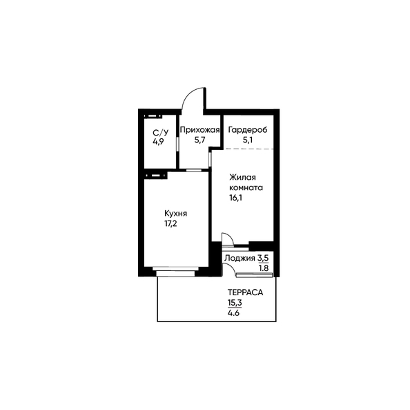 Планировка 1-комн 54,5 м²