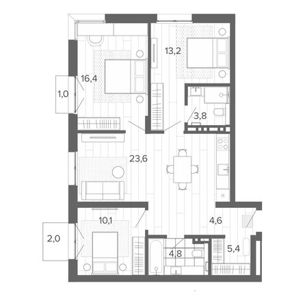 Планировка 4-комн 85,39 м²