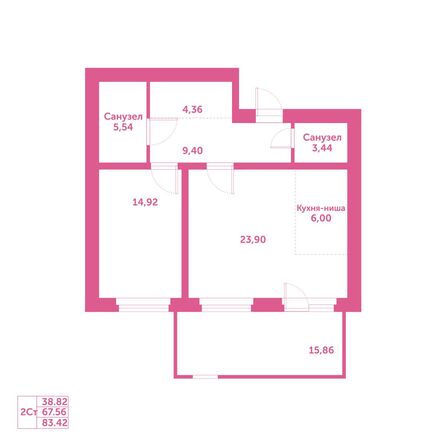 Планировка 2-комн 83,42 м²