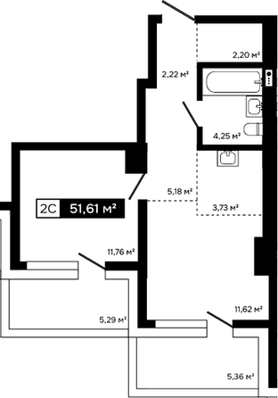 Планировка 2-комн 40,96 м²