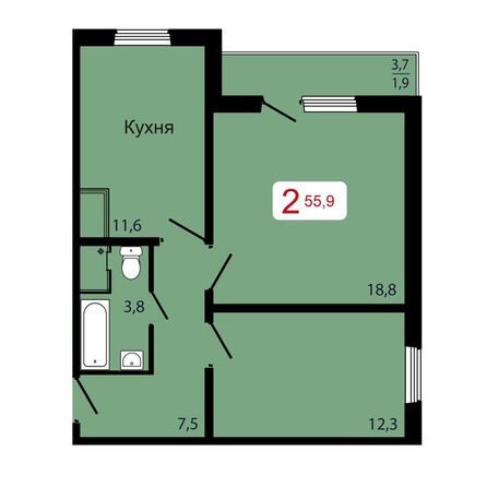 Планировка 2-комн 55,9 м²
