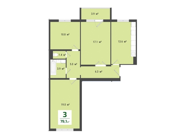 Планировка 3-комн 79,1 м²