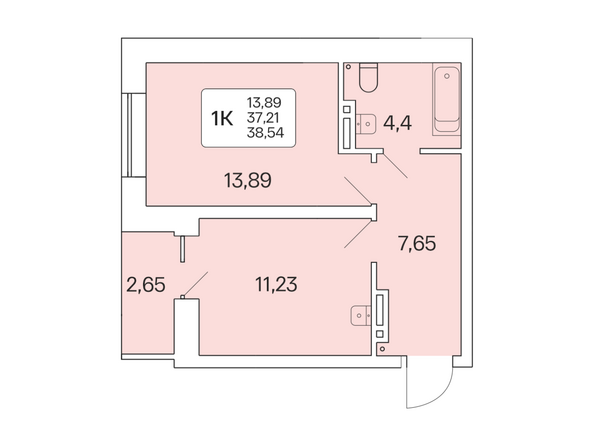 Планировка 1-комн 38,54 м²