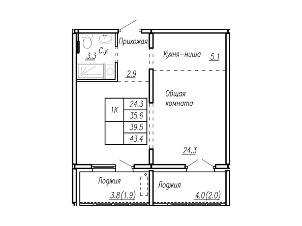 Планировка  43,4 м²