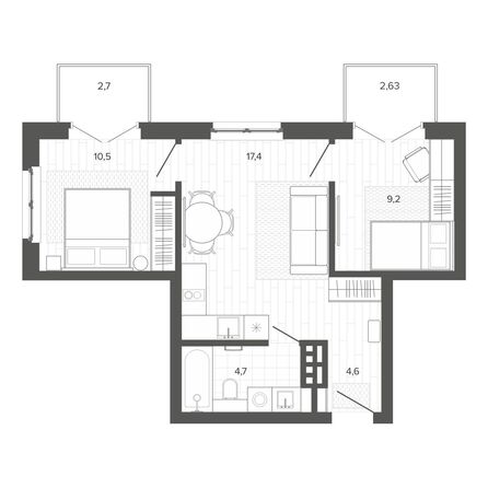 Планировка 3-комн 51,64 м²