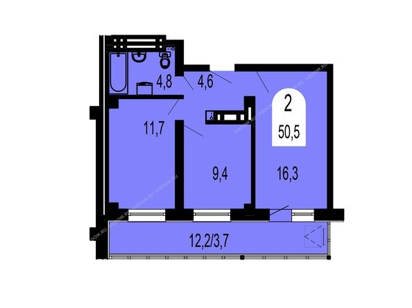 Планировка двухкомнатной квартиры 50,5 кв.м