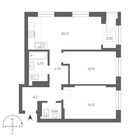 Планировка 3-комн 68,4 м²