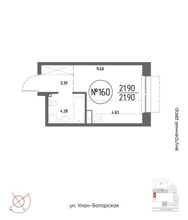 Планировка Студия 21,48 - 21,9 м²